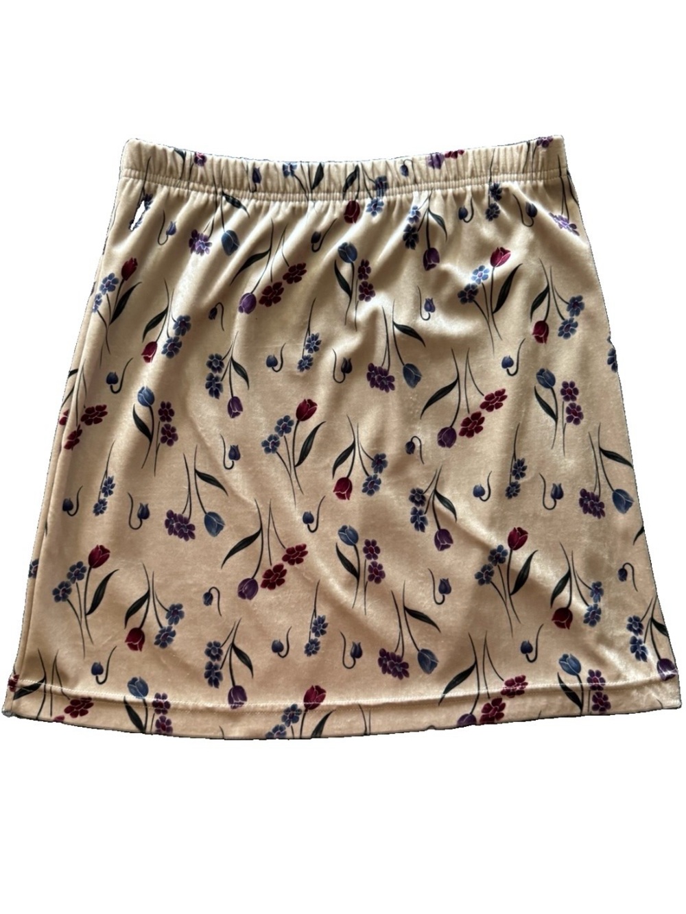 90s Floral Velvet Mini Skirt L Cottagecore Y2K Tulip Vintage Russ